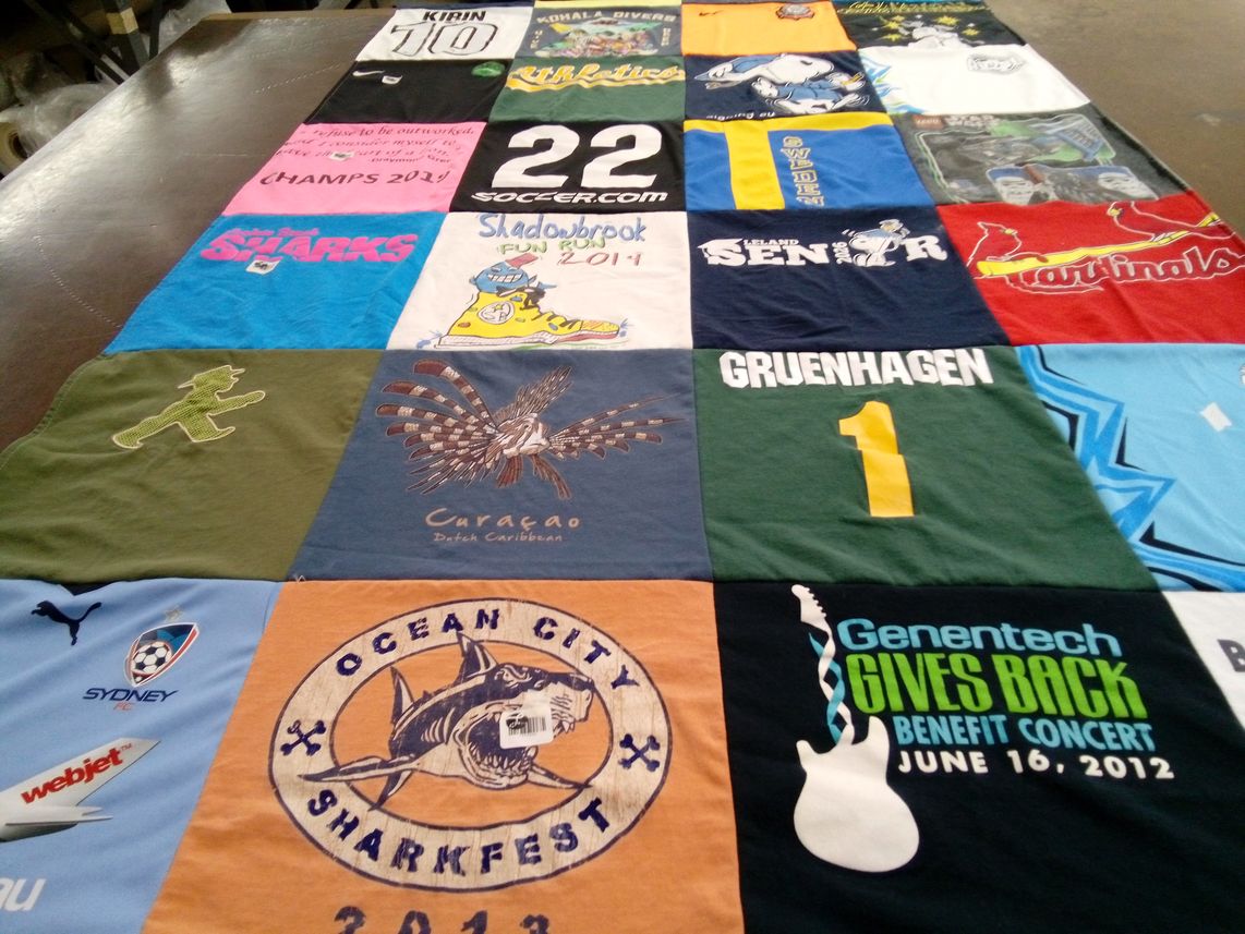 T-shirt quilt with sports, events themes by Meera from CA