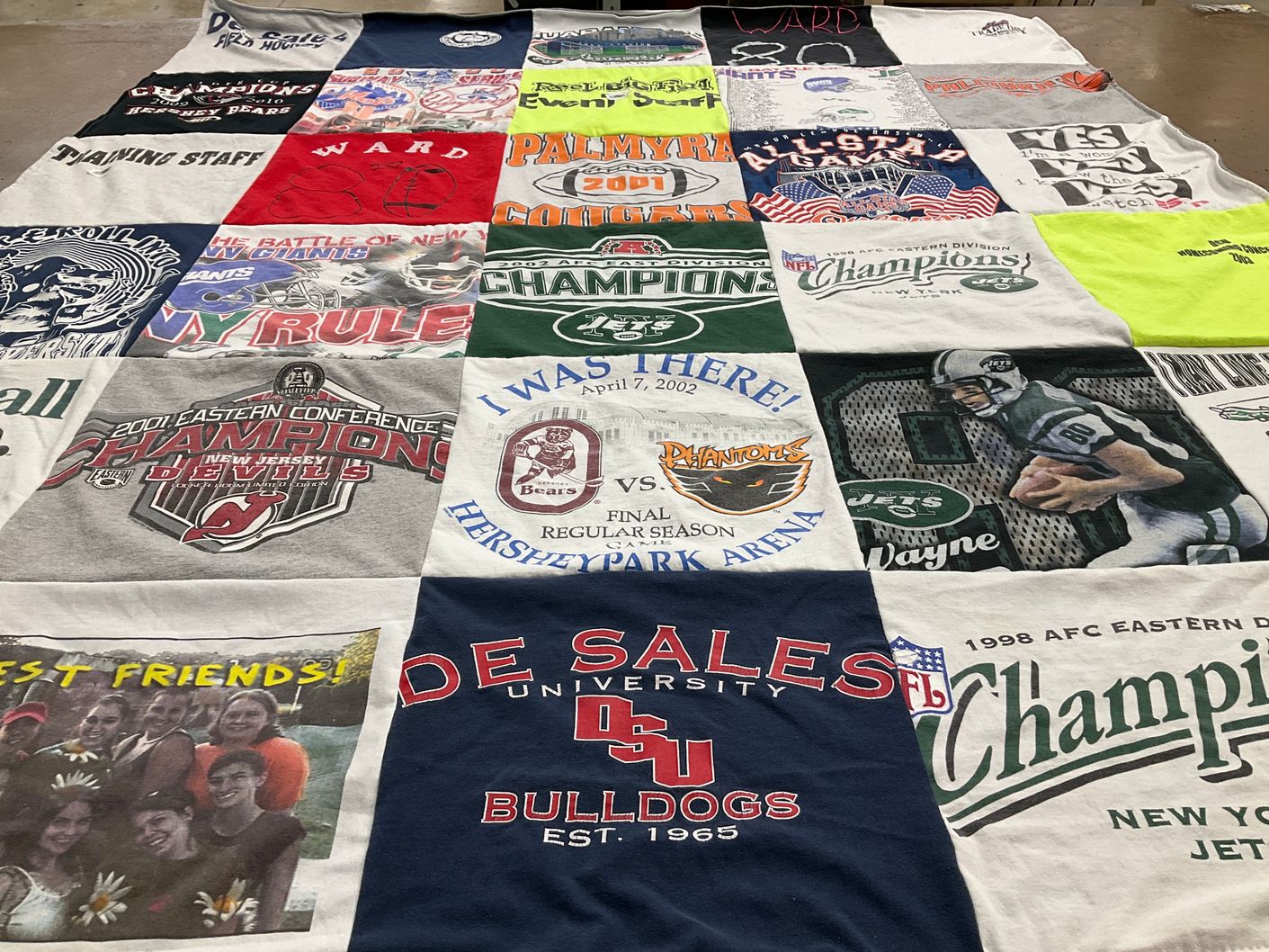 T-shirt quilt featuring new jersey devils, new york jets by Donna from PA