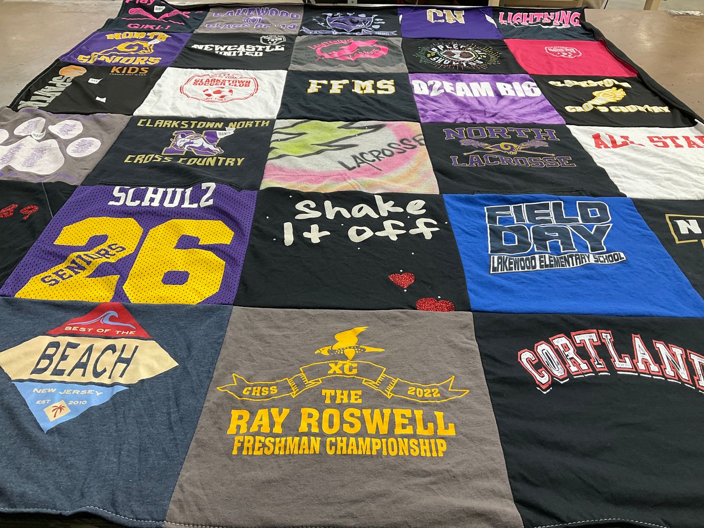 T-shirt quilt from clarkstown north high school, lakewood elementary school by Jenna from NY