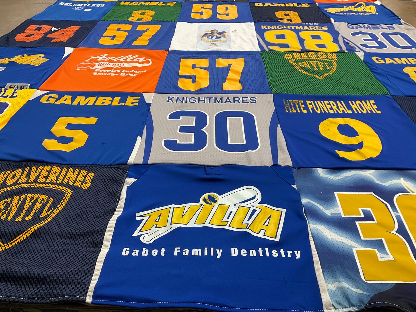 T-shirt quilt with baseball themes by Carrie from IN