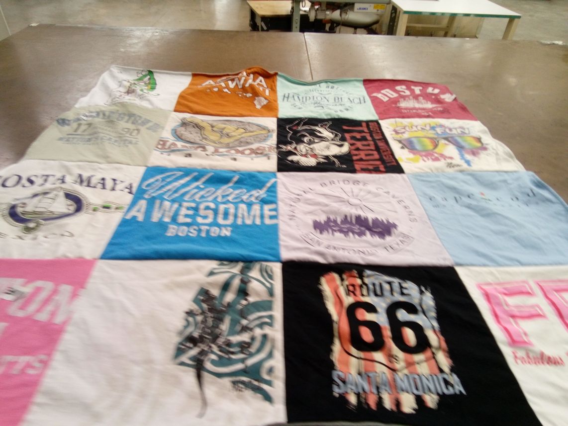 T-shirt quilt with travel, beach themes by Kaitlyn from IN