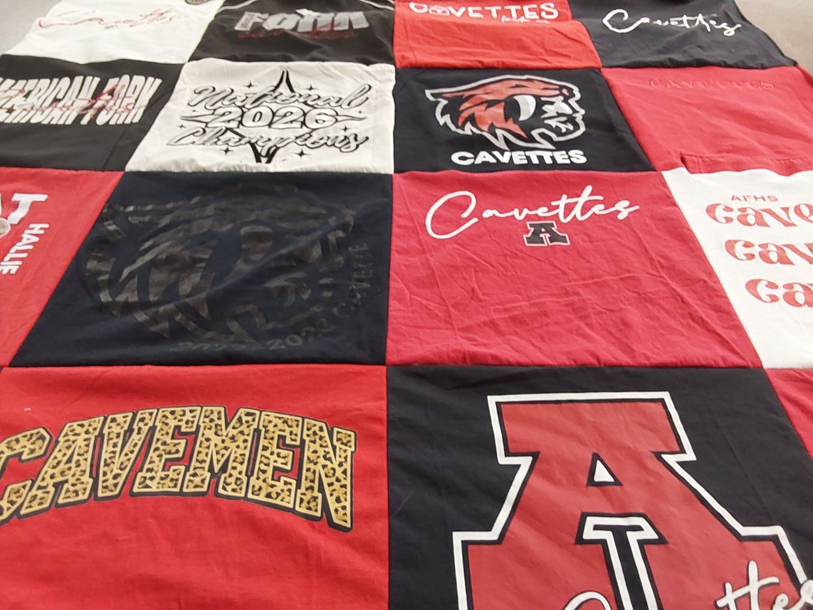 T-shirt quilt featuring american fork high school cavemen, american fork high school cavettes by Jill from UT
