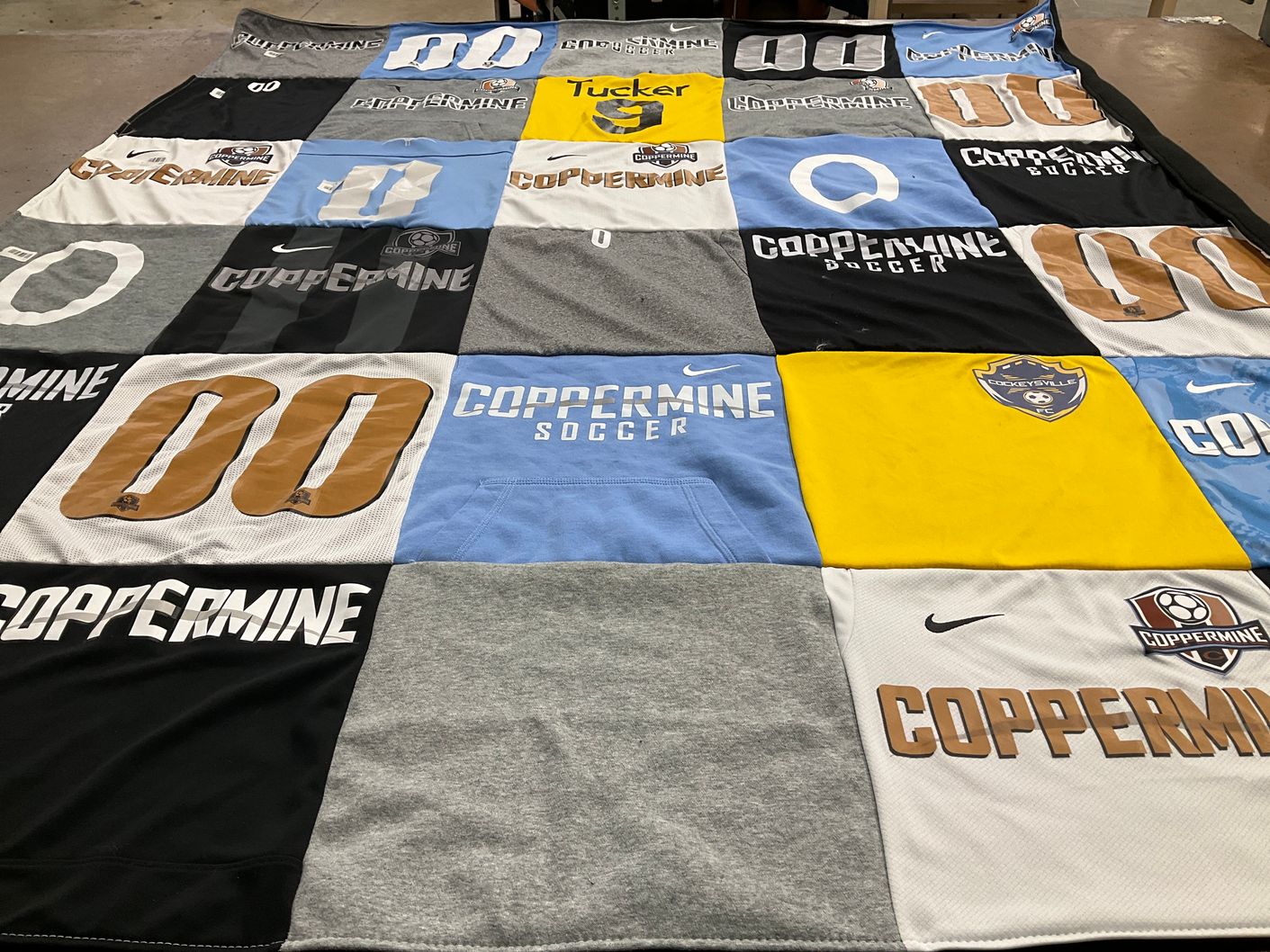 T-shirt quilt featuring coppermine soccer by Ashley from MD