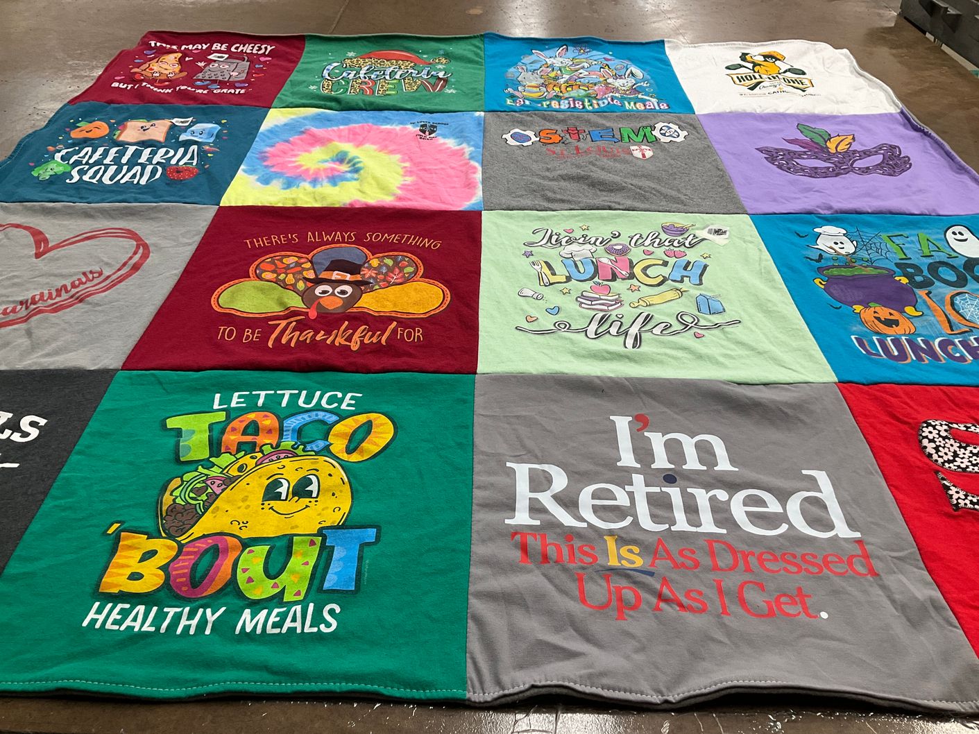 T-shirt quilt with cooking, food themes by Carla from TN