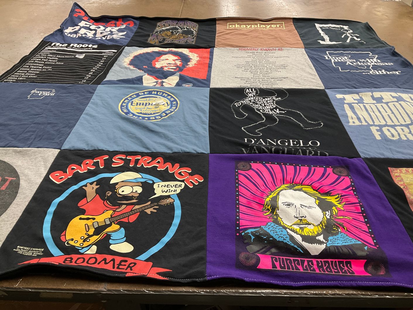 T-shirt quilt with music, comedy themes by Kenneth from GA