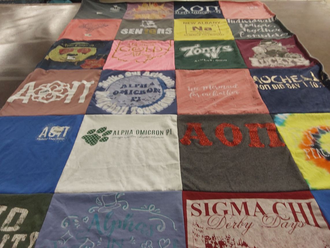 T-shirt quilt with sorority, fraternity themes by Debbie from OH