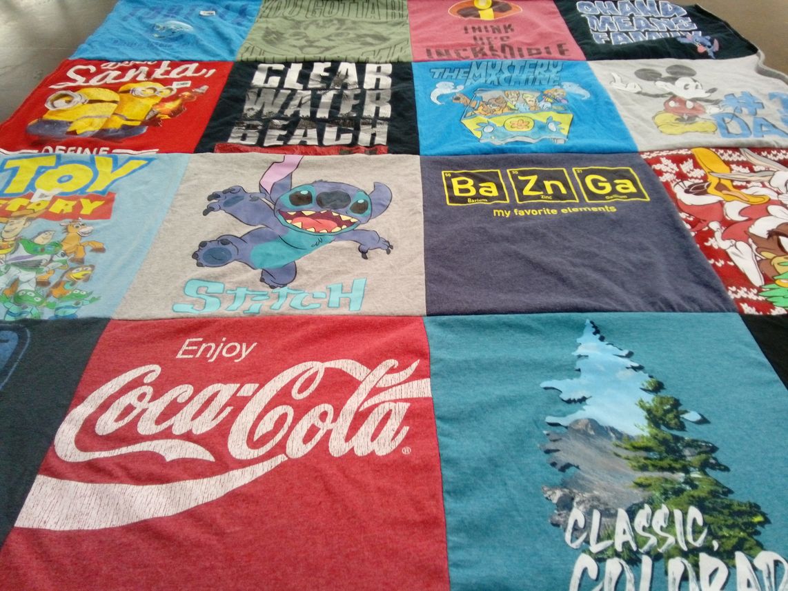 T-shirt quilt with disney, animation themes by Abby from WI