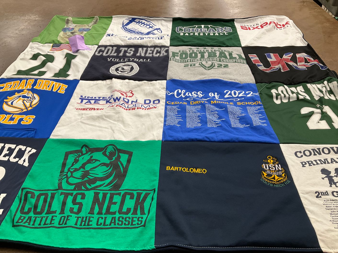 T-shirt quilt featuring colts neck high school football, colts neck high school volleyball by Kristin from NJ