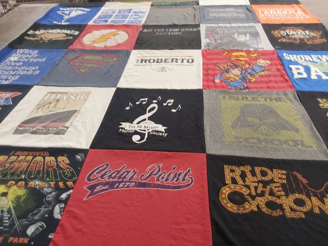T-shirt quilt with music, amusement parks themes by Jill from WA