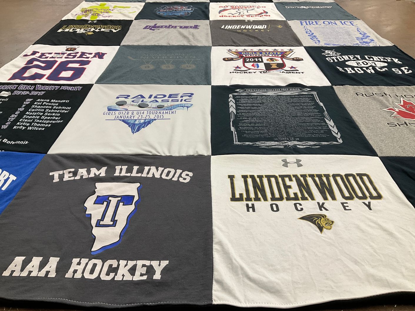 T-shirt quilt featuring team illinois aaa hockey, lindenwood hockey by Daniel from IL