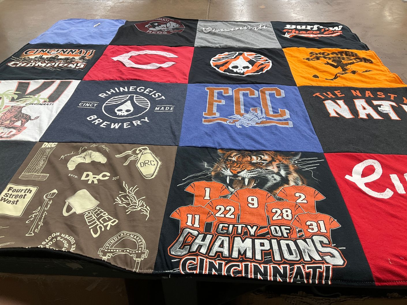 T-shirt quilt with beer, breweries themes by Ellyn from OH