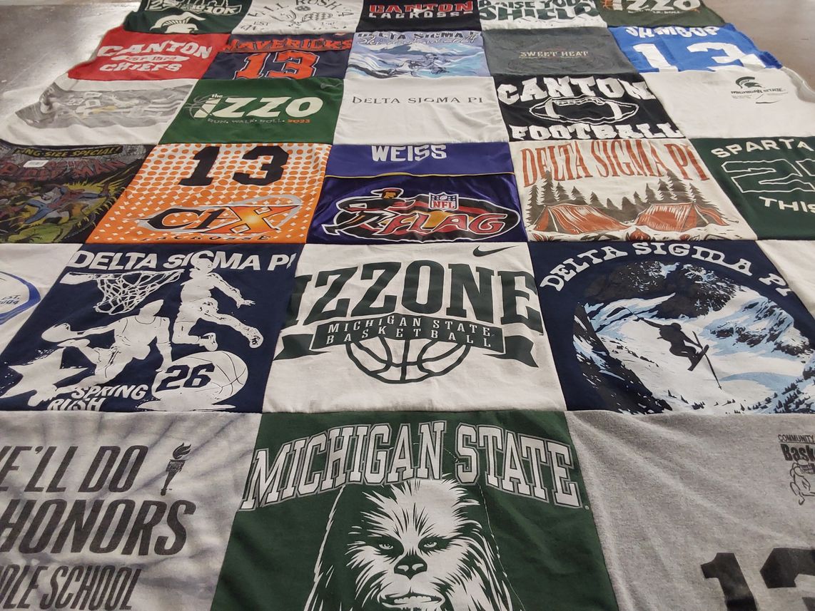 T-shirt quilt from michigan state university, canton middle school by Sarab from MI