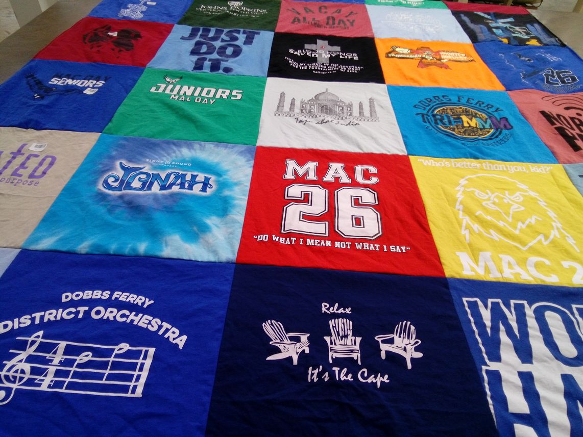 T-shirt quilt from dobbs ferry high school by Beulah from NY
