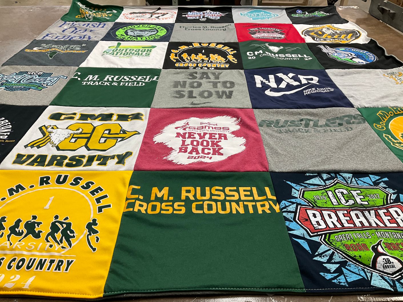 T-shirt quilt featuring c. m. russell cross country team, c. m. russell track and field team by Tammy from MT
