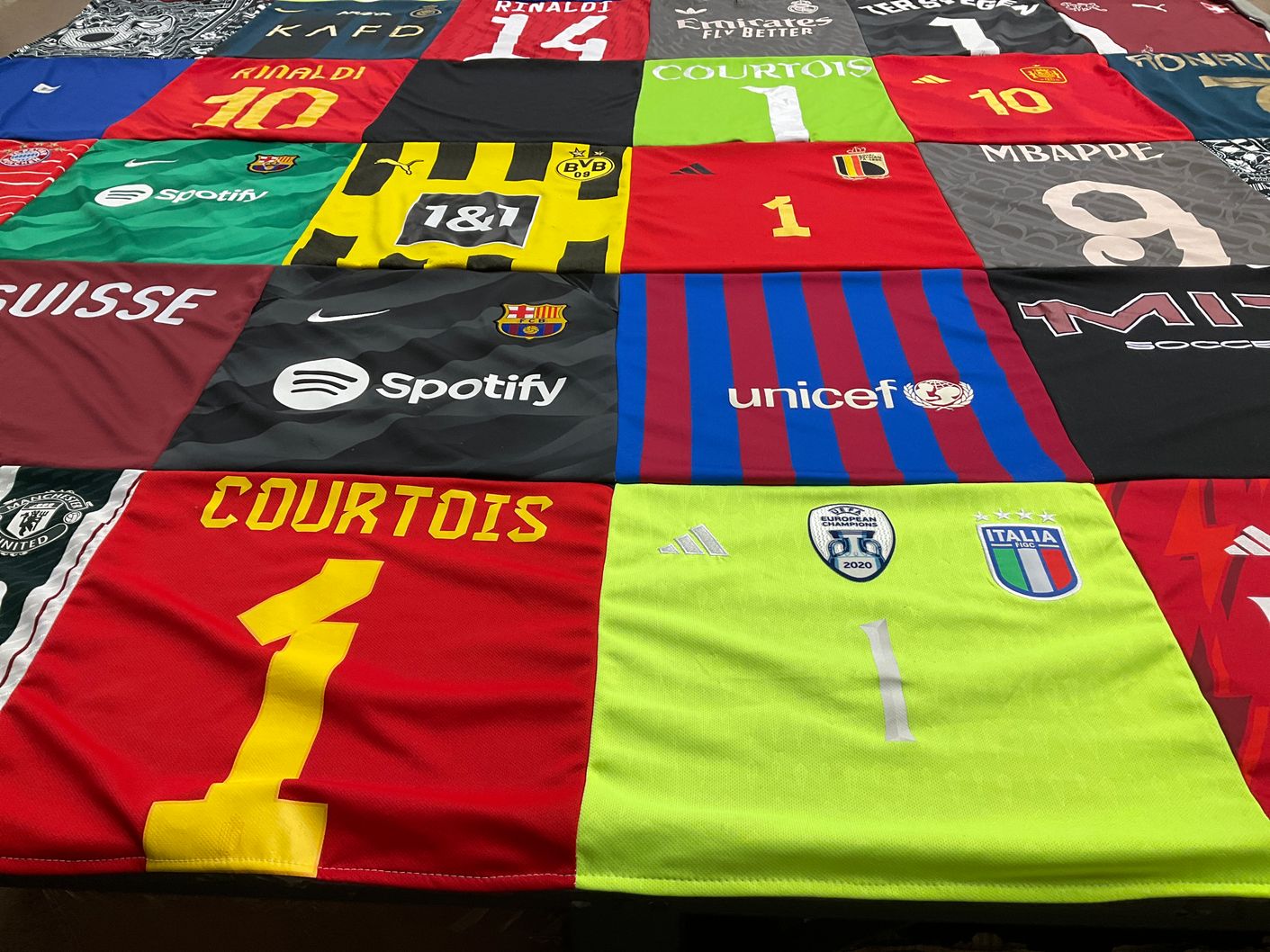 T-shirt quilt featuring real madrid football club, fc barcelona by Sabina from MD