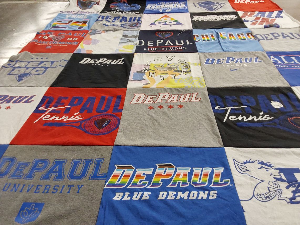 T-shirt quilt featuring depaul university blue demons, depaul university tennis by Hannah from IL