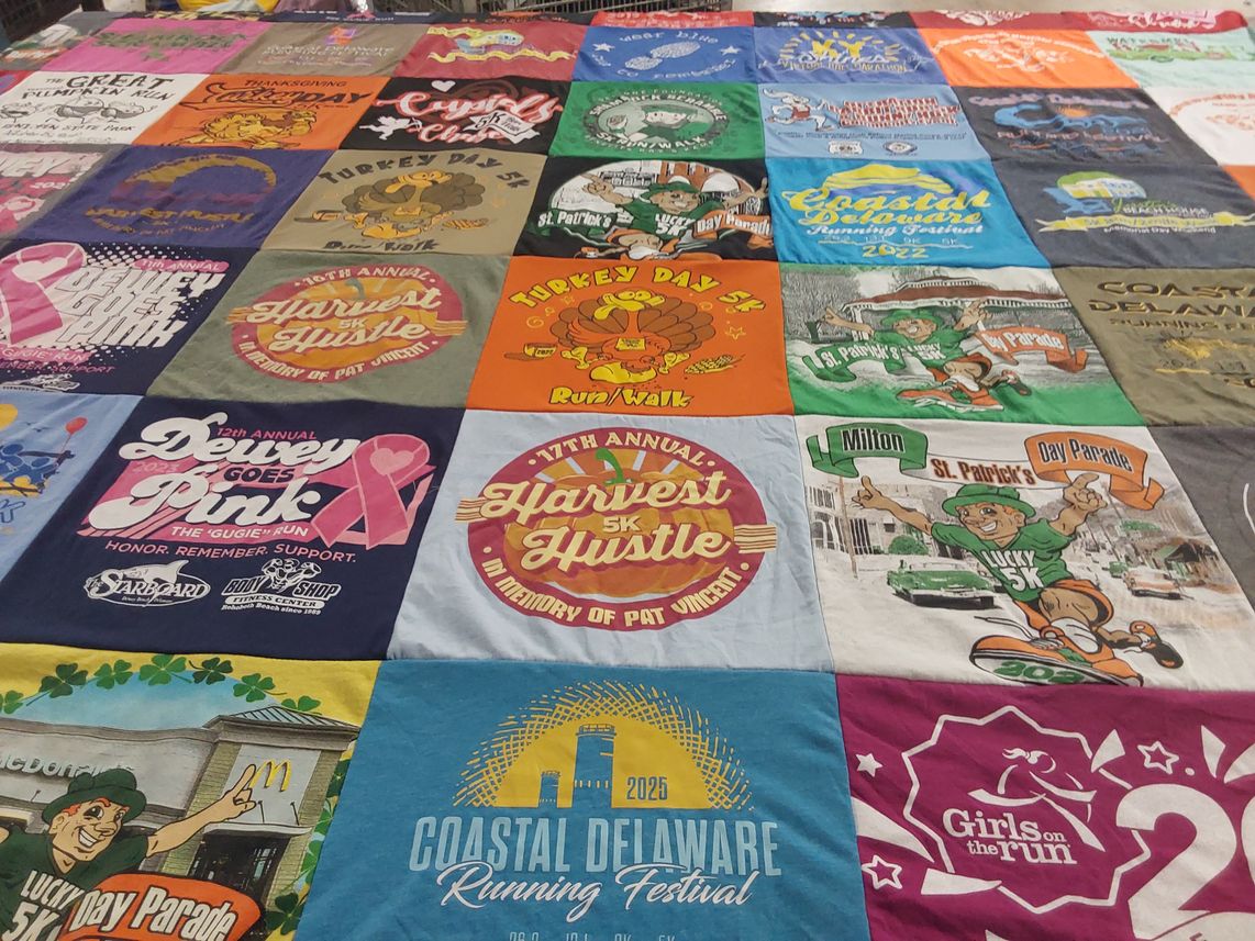 T-shirt quilt with running, events themes by Kerry from DE