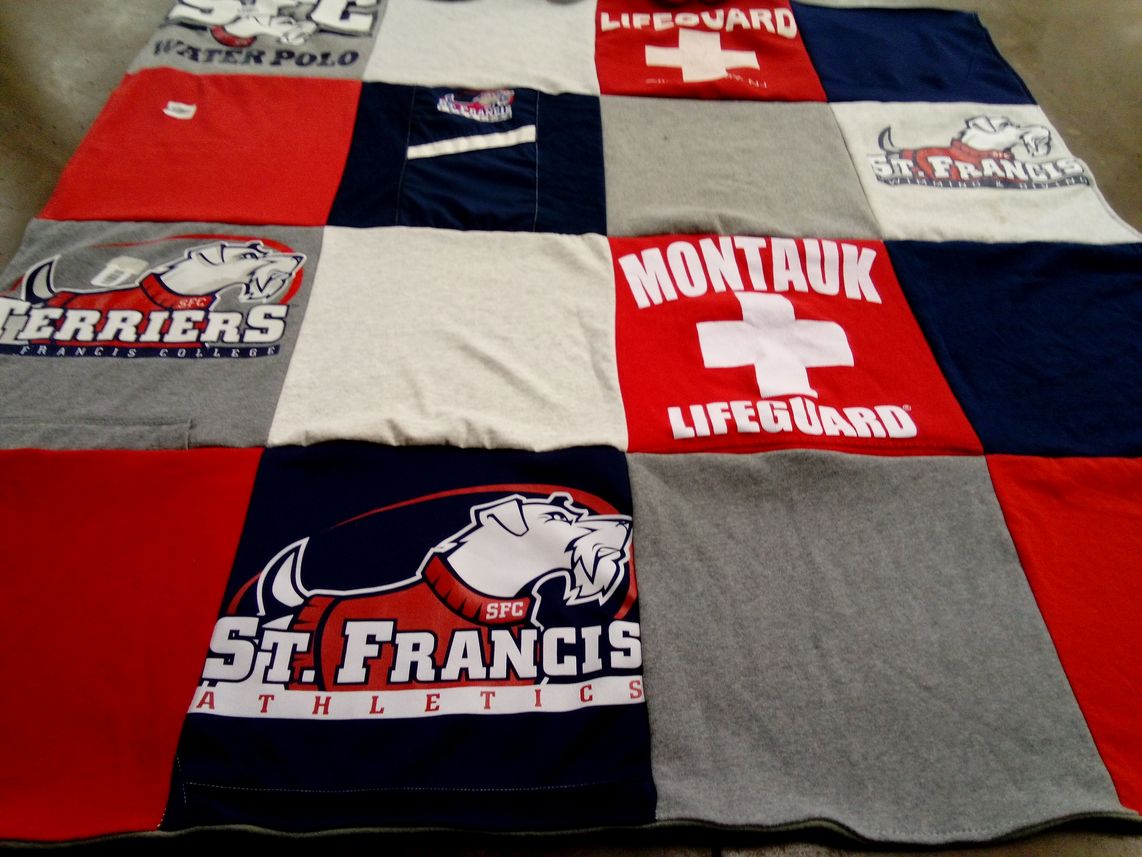 T-shirt quilt featuring st francis college terriers by Lyndsey from NY
