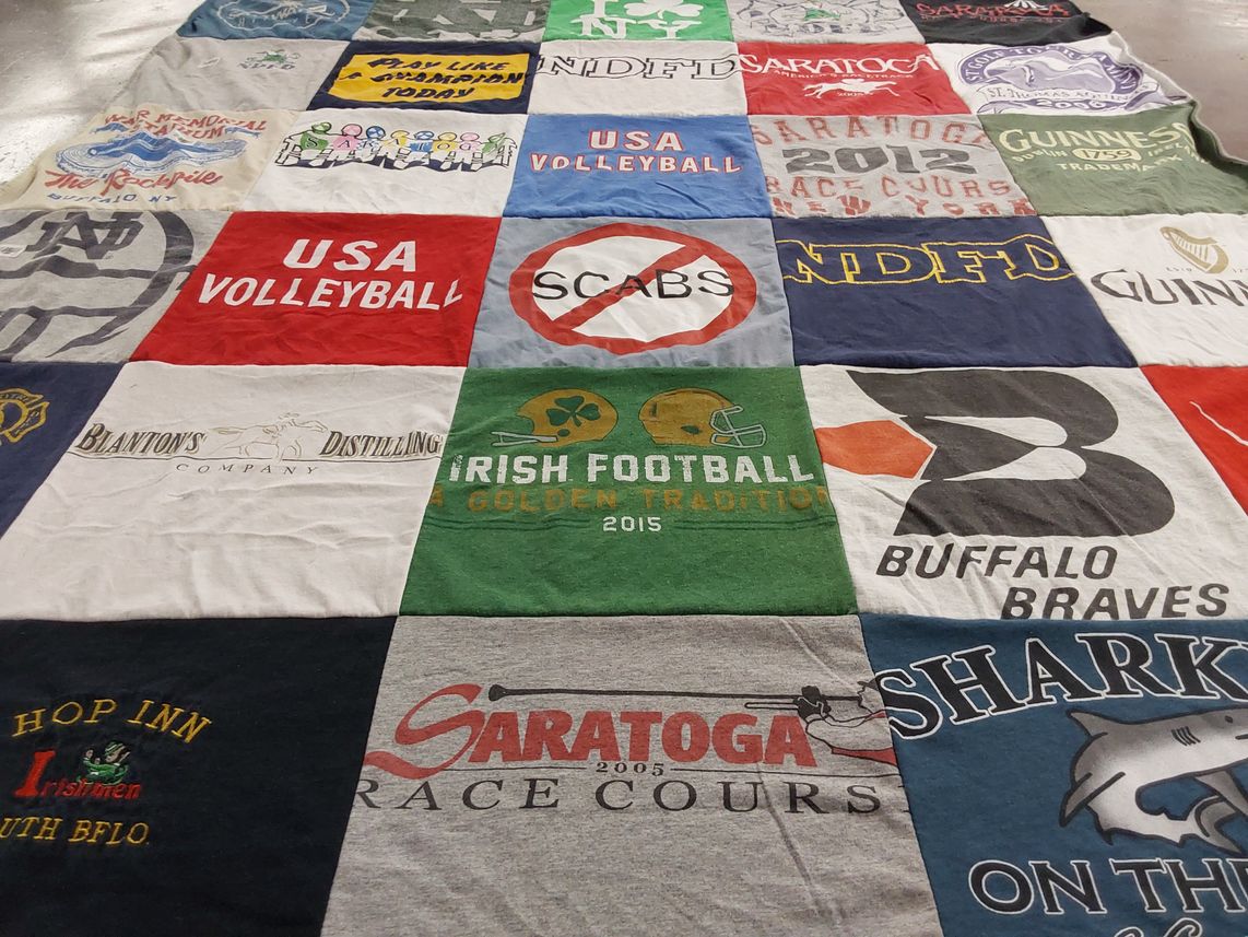 T-shirt quilt with sports, craft beer themes by Tim from NY