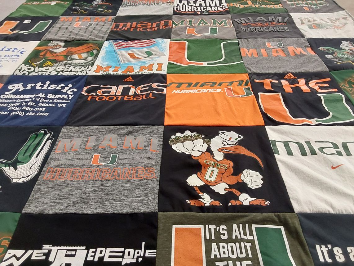 T-shirt quilt featuring miami hurricanes by Susie from FL