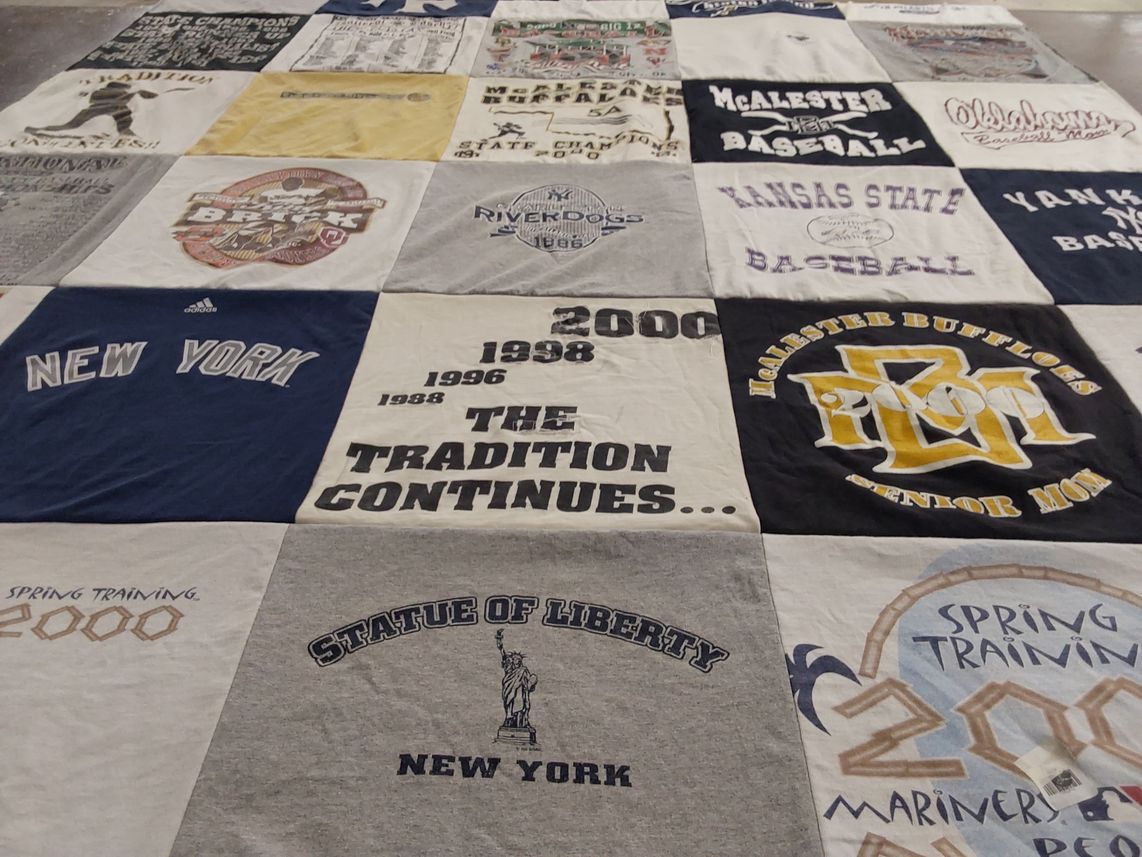 T-shirt quilt from kansas state university, mcalester high school by Kamy from OK