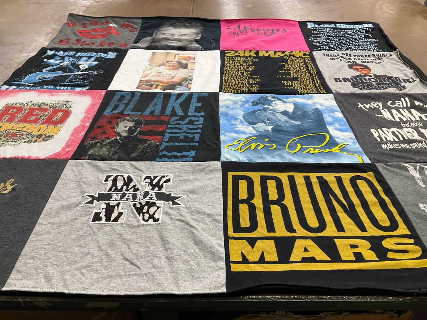T-shirt quilt with music, entertainment themes by Melisa from OK