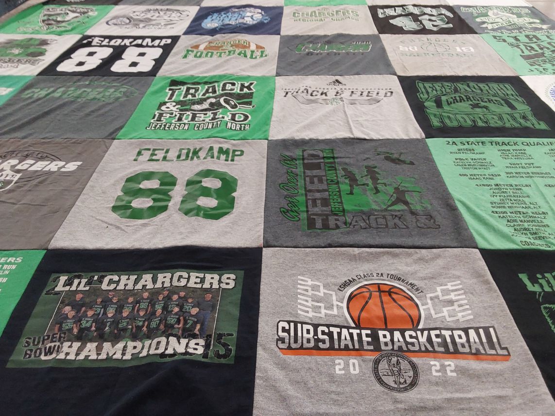 T-shirt quilt featuring jefferson county north chargers by Rachelle from KS