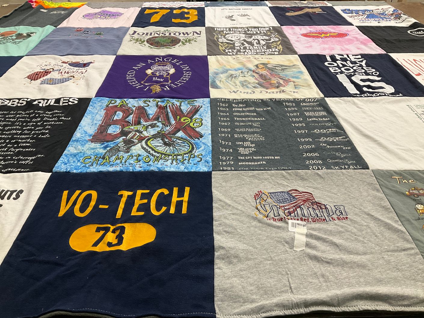 T-shirt quilt with bmx racing, family themes by Beverly from PA