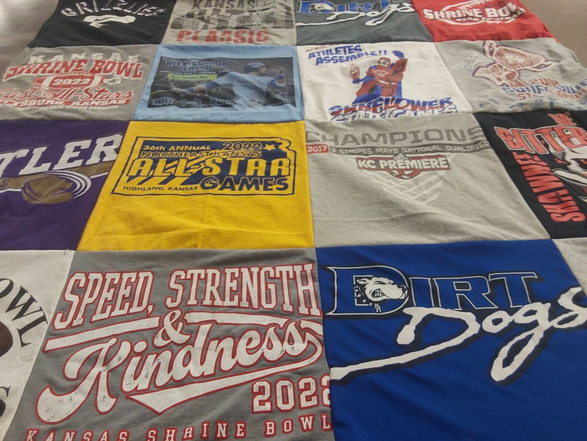 T-shirt quilt featuring dirt dogs by Rachelle from KS