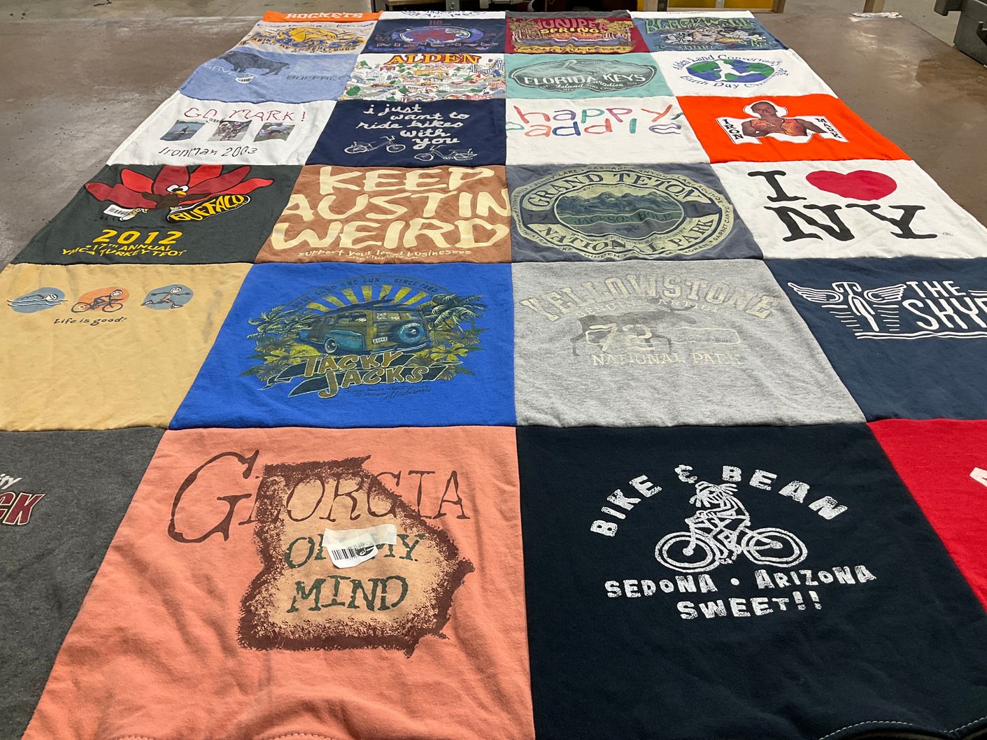 T-shirt quilt with outdoor activities, travel themes by Diane from NY