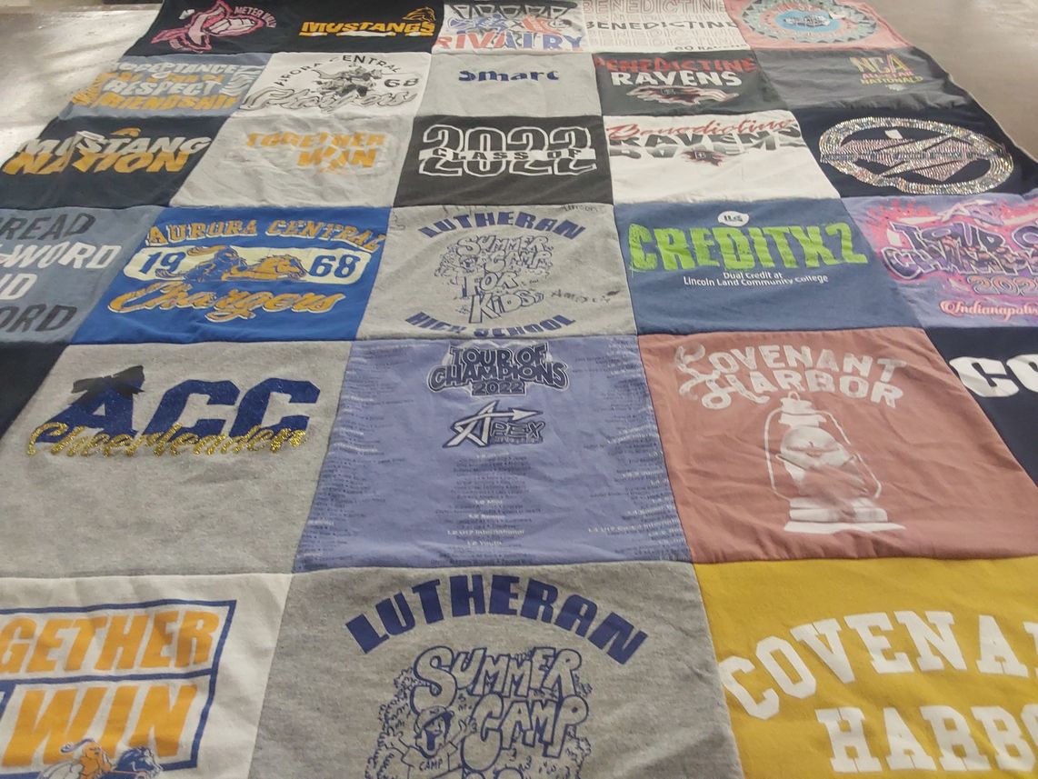 T-shirt quilt featuring mustang cheerleading team, aurora central cheerleading team by Beverly from IL