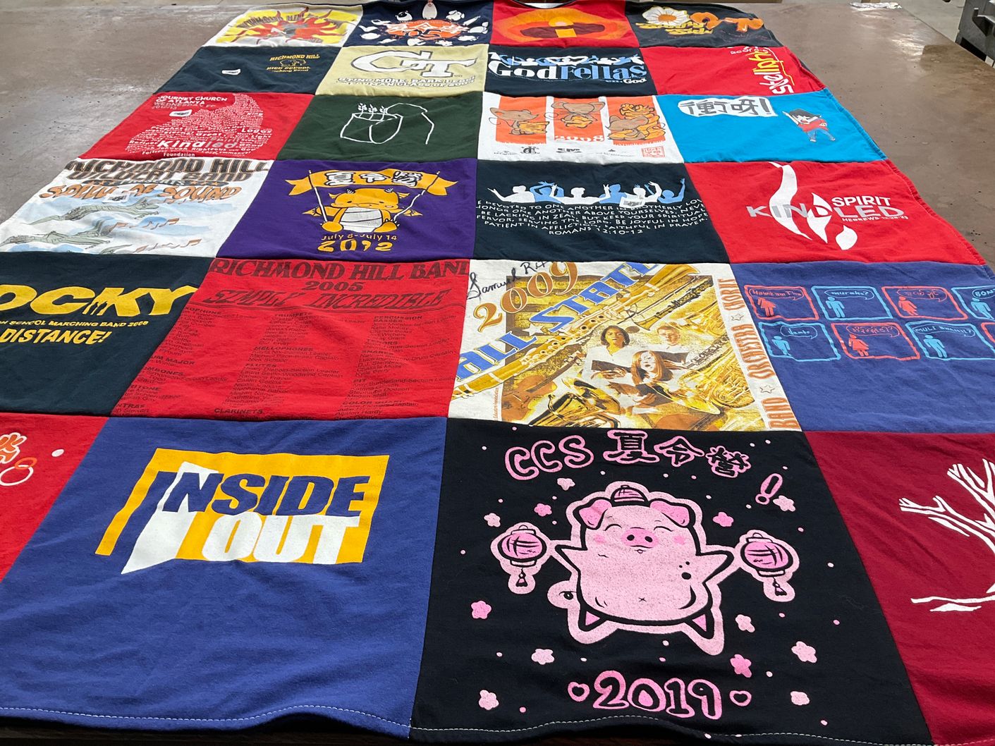 T-shirt quilt with music, school activities themes by Sera from GA