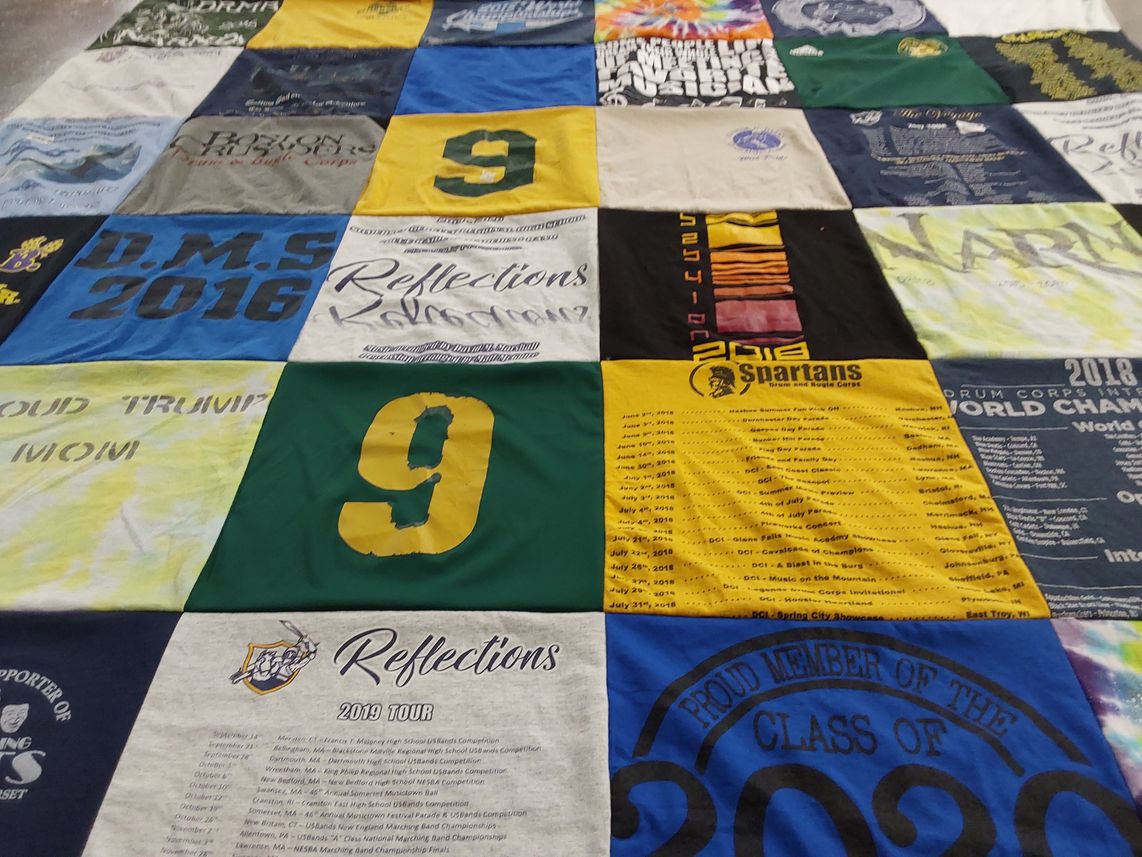 T-shirt quilt featuring spartans drum and bugle corps by Kermit from NC