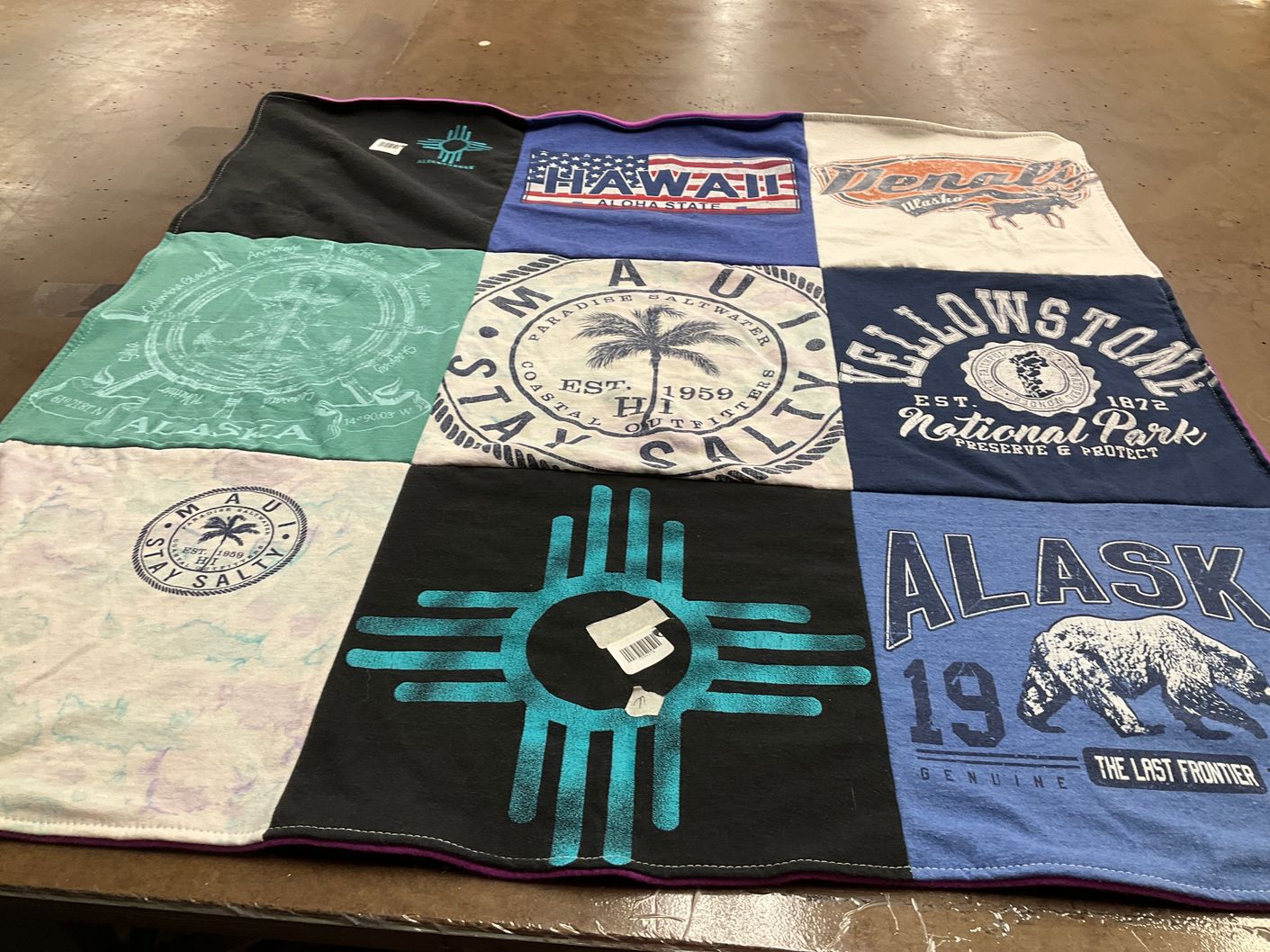 T-shirt quilt with travel, national parks themes by Hannah from OH