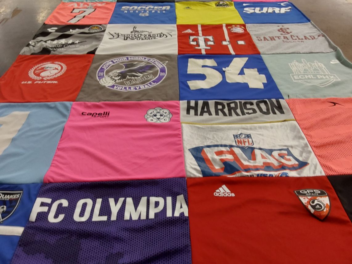 T-shirt quilt featuring fc olympia, san jose earthquakes by Holly from CA