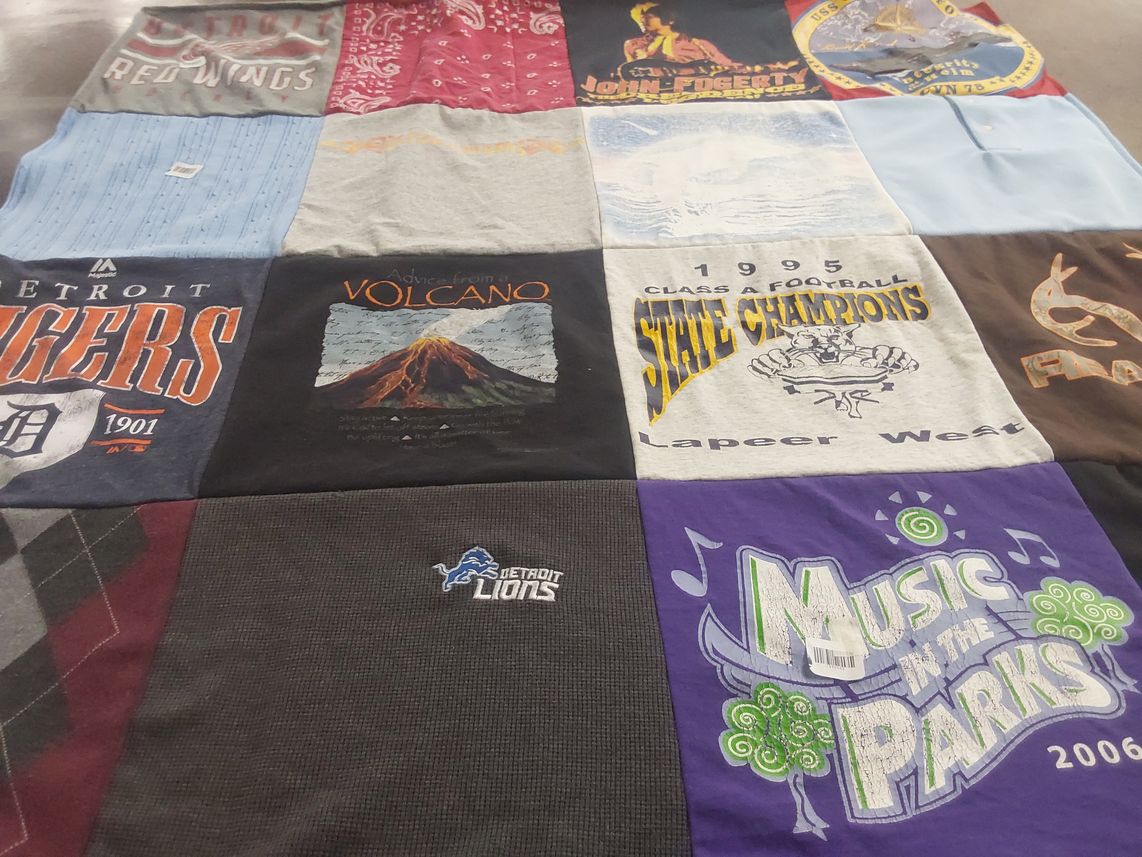 T-shirt quilt featuring detroit lions, detroit tigers by Amanda from MI