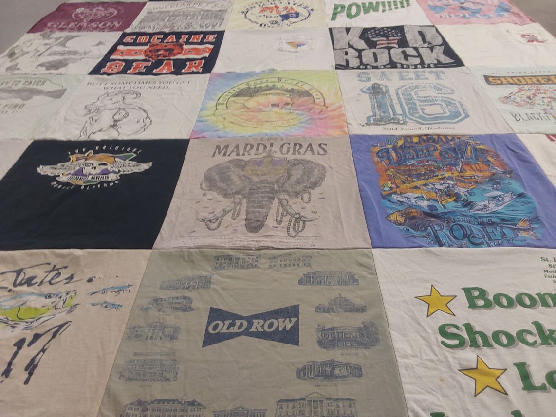 T-shirt quilt with music, festivals themes by Mary from AL