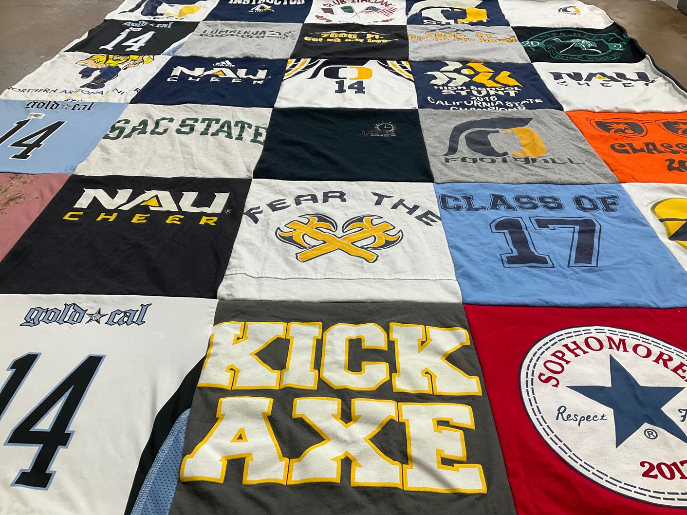T-shirt quilt from northern arizona university, california state university sacramento by Hannah from CA
