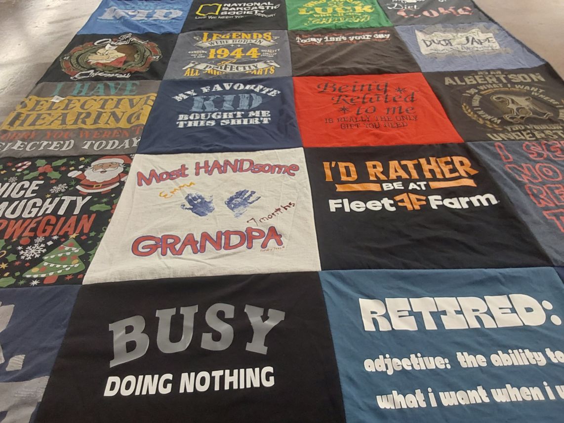 T-shirt quilt with family, nostalgia themes by Jessie from WI