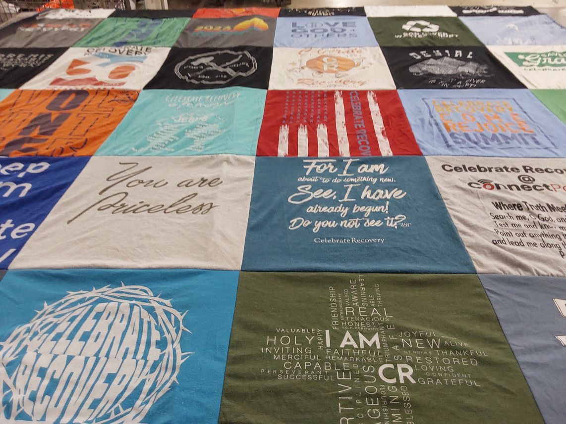 T-shirt quilt with personal growth, spirituality themes by Concetta from TN