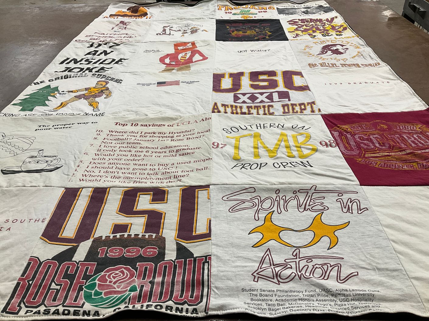 T-shirt quilt featuring trojan football by Christina from WI