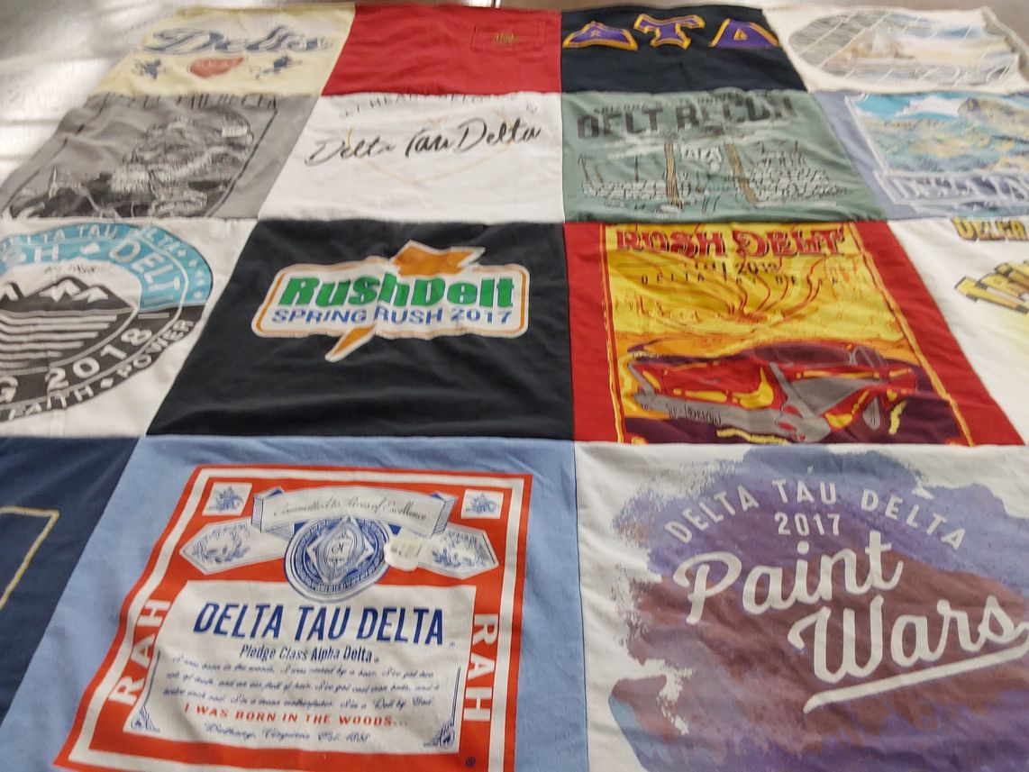 T-shirt quilt with fraternity, sorority themes by Senna from CA