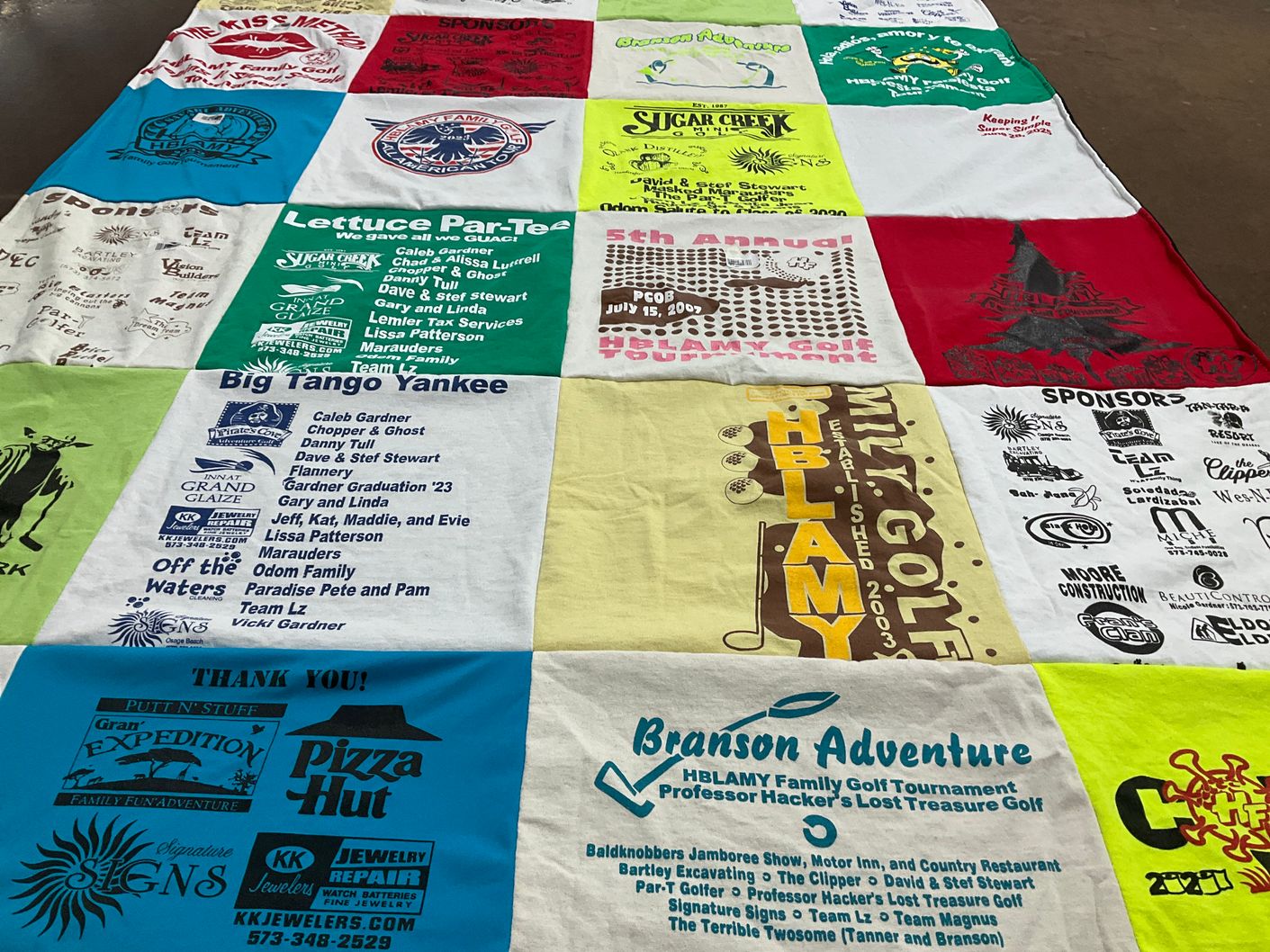 T-shirt quilt with golf, family themes by Tammy from MO
