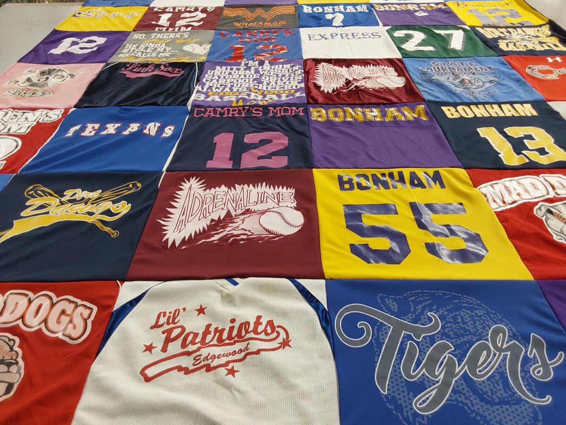 T-shirt quilt featuring lil patriots, texans by Christie from TX