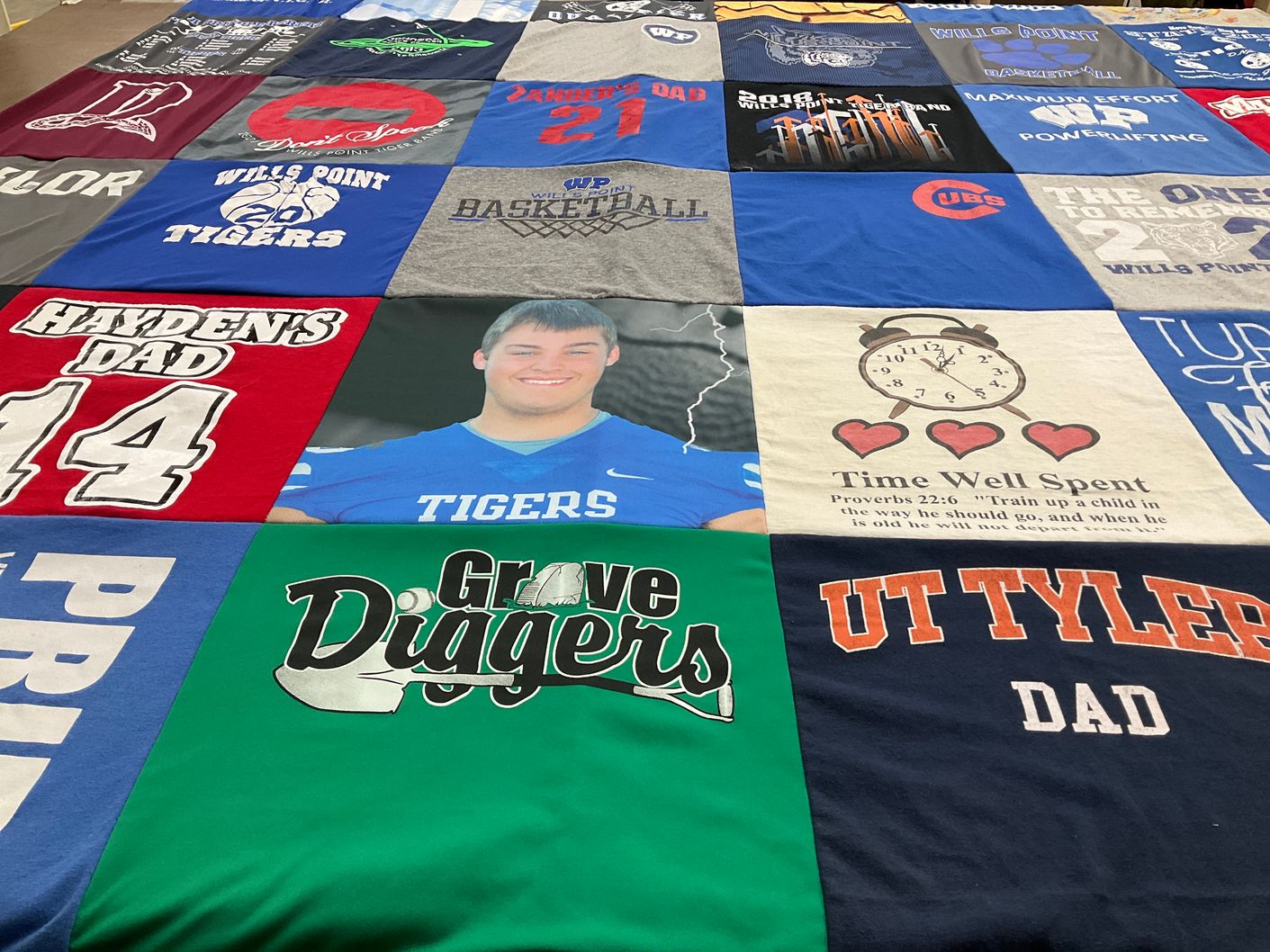T-shirt quilt featuring wills point tigers by Christie from TX