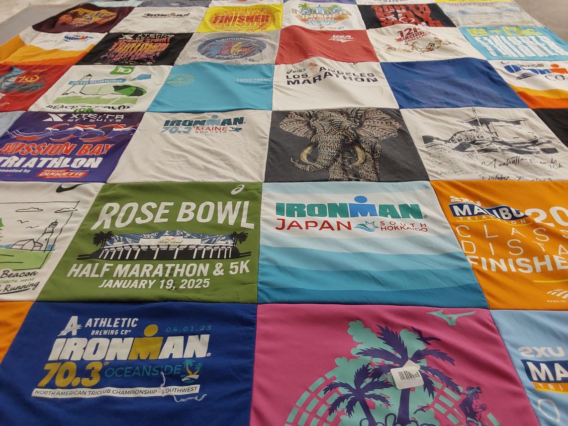 T-shirt quilt with running, triathlons themes by Ashley from CA