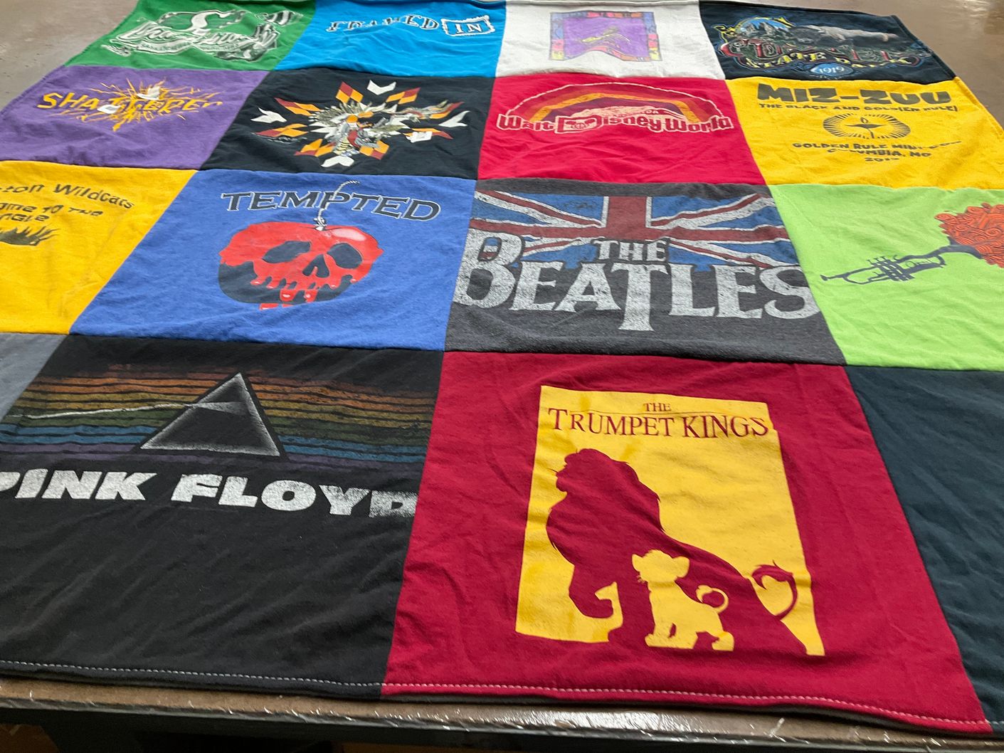 T-shirt quilt with music, bands themes by Michelle from MO