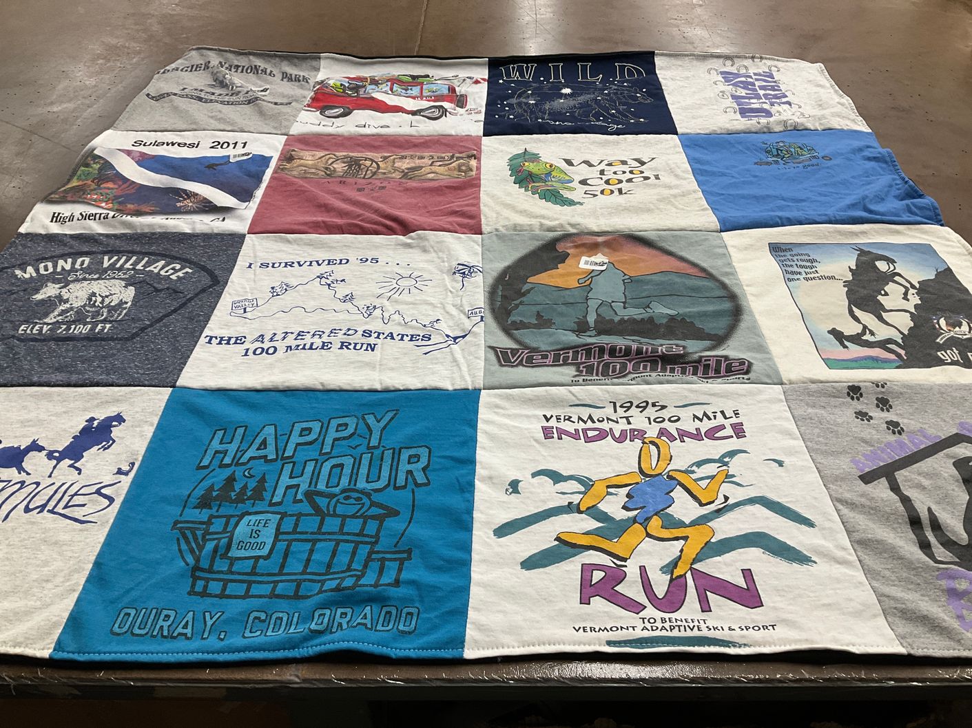 T-shirt quilt with running, outdoors themes by Janet from CA