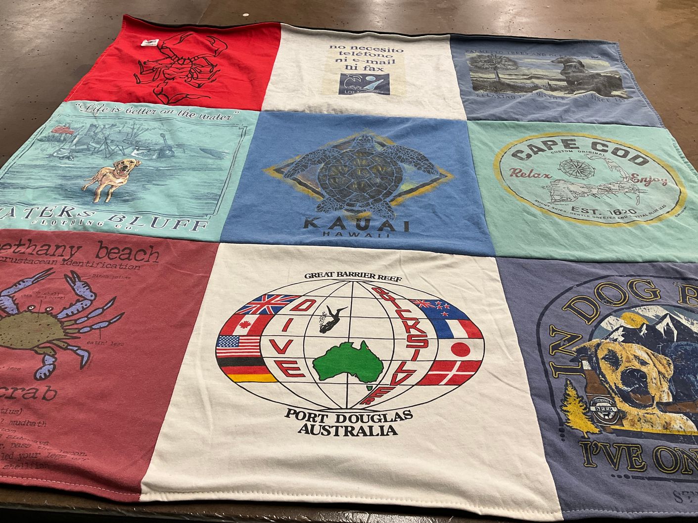 T-shirt quilt with marine life, beaches themes by Philip from UT