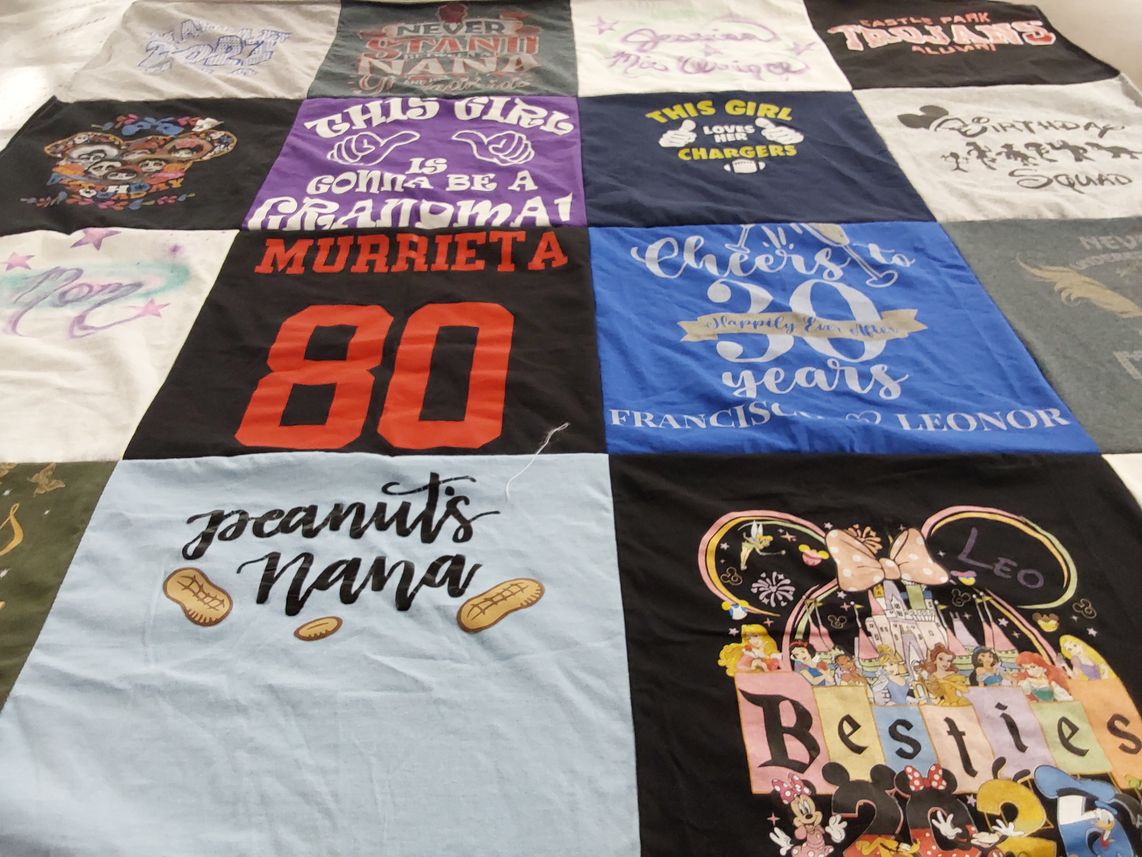 T-shirt quilt featuring chargers by Leonor from NV